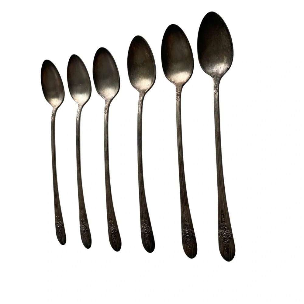 Wm Rogers Mfg Co AA IS Long Handle Spoons Antique Set Of 6 Mixing Stir Floral